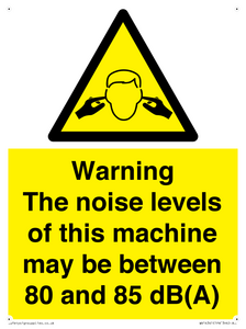 Warning Noise Levels of machine between 80-85 dB